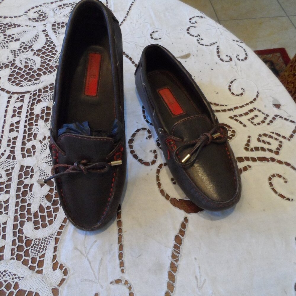 Carolina Herrera Chocolate Brown Calf Leather Driving Loafers Size 36